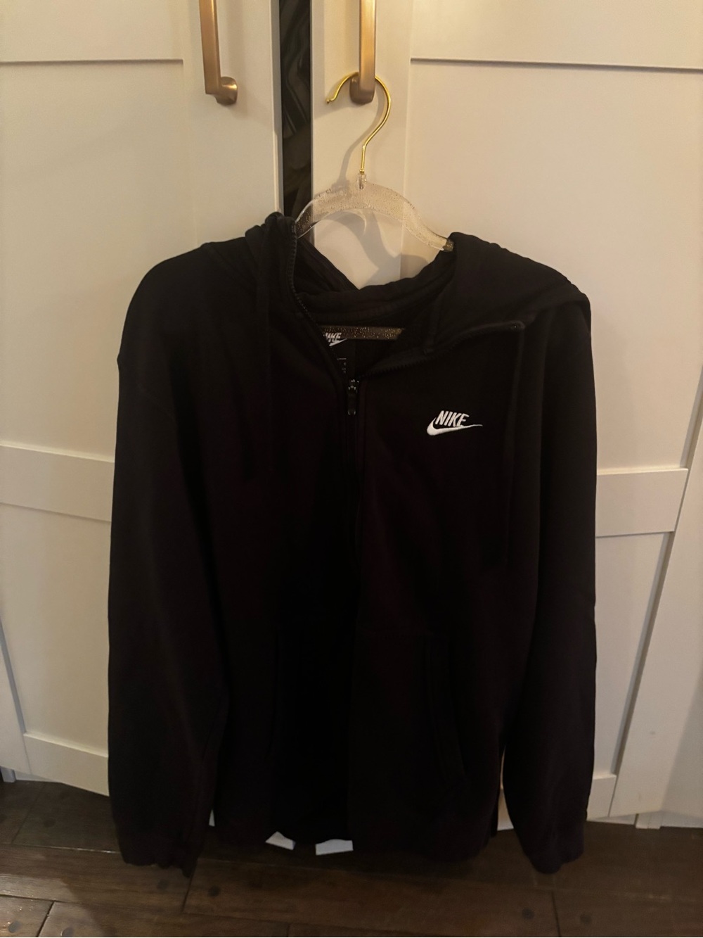 Nike Black Full Zip Hoodie with White Swoosh Tag Activewear Loungewear